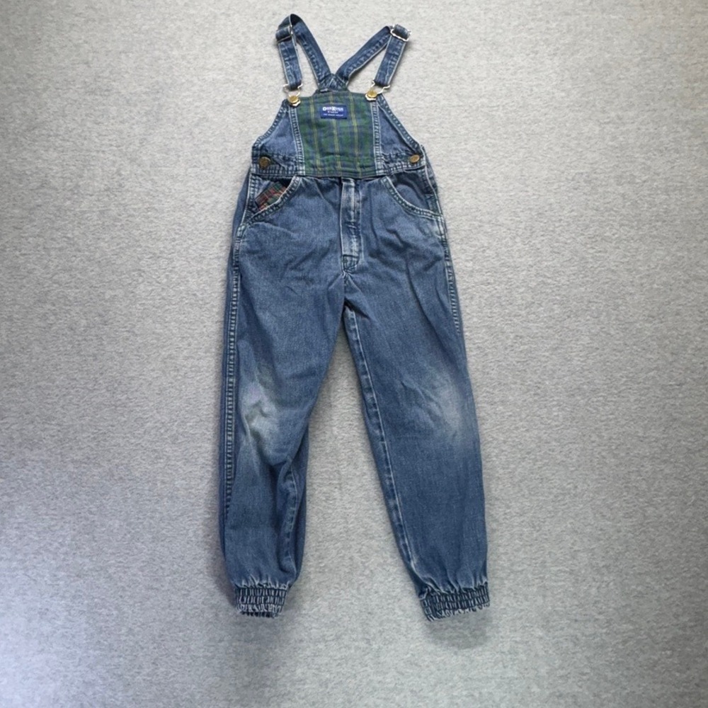 Vintage OshKosh Bgosh Boys 6 Blue Bib Overalls Elastic Cuffs Talon Zip Denim